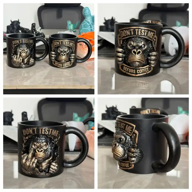 Funny 3D Gorilla Novelty Mug Dont Test Me Resin Cup Desk Decor